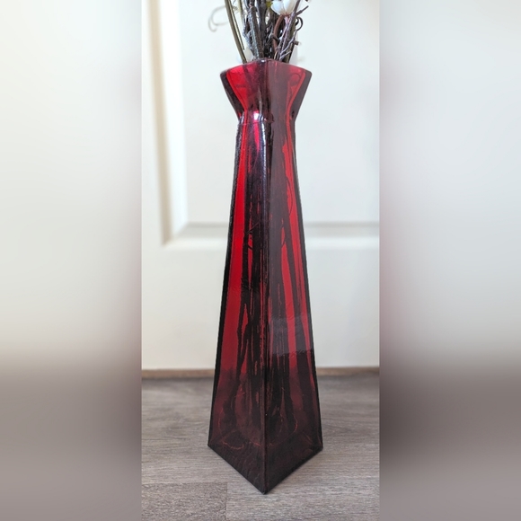 Tall Red Glass Vase - Picture 2 of 5